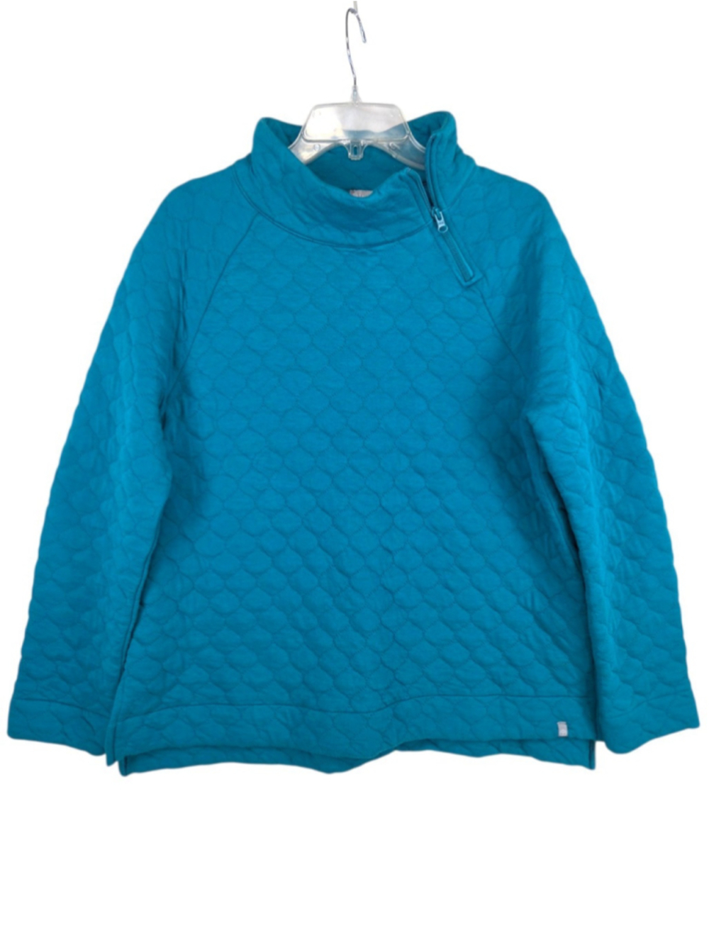Asymmetrical Zip Quilted Pullover from T by Talbots Mock Neck Aqua Blue Size L